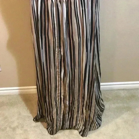 Dress Barn Woman Striped Beige, Black, Brown and Cream Lined Maxi Dress-Size 22 - Picture 8 of 9